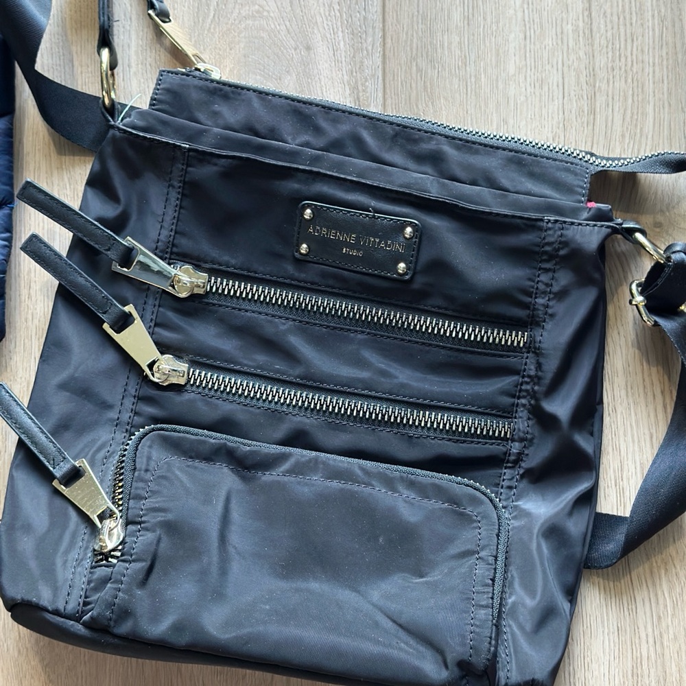 Adrienne Vittadini Black Crossbody Bag with Gold Details